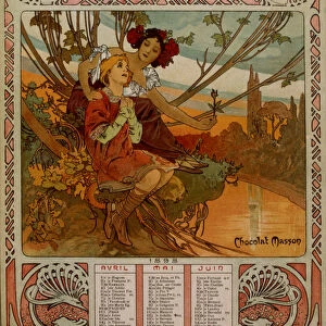 Chocolate Masson calendar illustrated by Mucha (1860 - 1939). a Czech Art Nouveau painter