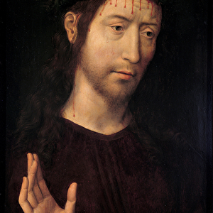 Christ Blessing par Memling, Hans (1433 / 40-1494). Oil on wood, size : 53, 4x39, 1