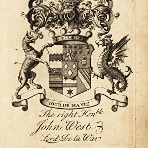 Coat of arms of the Right Honourable John West, 1st Earl De La Warr, Lord de la War, 1693-1766, Copperplate engraving by Andrew Johnston after C