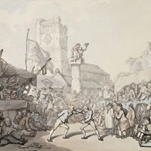 A Cornish Wrestling Match, (pencil, pen and grey ink and watercolour)