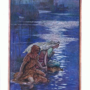 Crossing the river, 1912 (colour litho)
