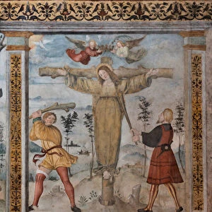 Detail of the Crucifixion of St. Julia, frescoes on the Stories of S. Giulia and Christ, 1520 (fresco)