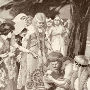 Cuchulainn rebuked by Emer, illustration from Celtic Myth and Legend