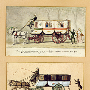 A Dame Blanche Carriage, an Omnibus and Drivers, 1815-30 (gouache on paper)