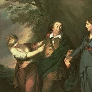 David Garrick (1717-79) between the Muses of Tragedy and Comedy (oil on canvas) 1760-61