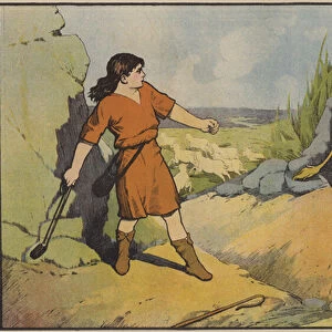 David, the Shepherd-Boy, Fights the Lion (colour litho)
