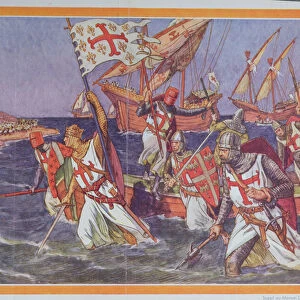 The Disembarkation of King Louis IX (1215-70) during the Crusades, c. 1930 (colour litho)