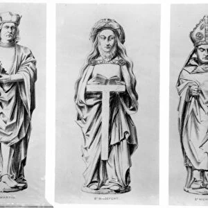 Drawings of Saints Martin, Wilgefort and Nicholas from their statues in Henry VII Chapel