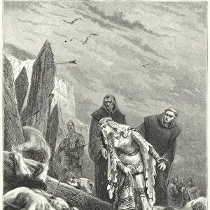 Edith the Fair discovers the body of King Harold on the battlefield of Hastings, 1066 (engraving)