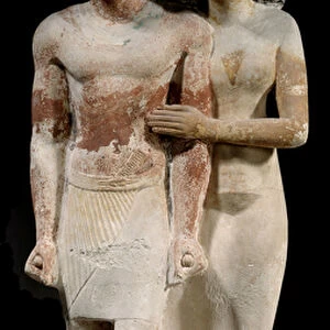 Egyptian antiquite: Limestone statue of Raherka and Meresankh couple. 5th dynasty