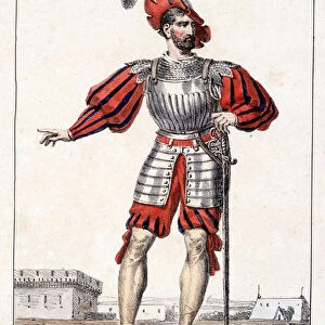 Engraving of an officer of the Swiss guards during the reign of Francois I