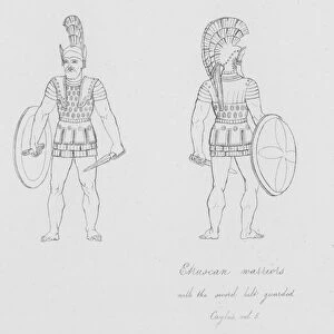 Etruscan warriors with the sword hilt guarded, Caylus, vol 5 (engraving)