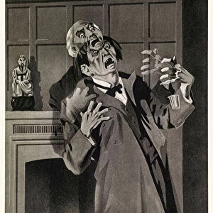 The features seemed to melt and alter from the Strange Case of Dr Jekyll and Mr Hyde by Robert Louis Stevenson (1850-1894) Illustration by S. G. Hulme Beamam (1887-1932) for a 1930 edition. See more information below