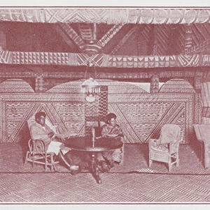 Fiji: Interior of a Chiefs House, Bau (b / w photo)