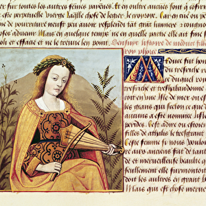 Fr 599 f. 19 Woman playing a viol, from Des Cleres et Nobles Femmes (vellum)