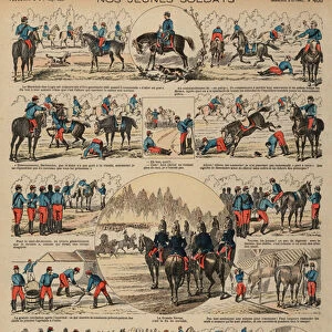 French Army cavalry cadets in training (coloured engraving)