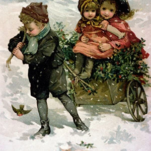 Gathering Holly, Victorian card