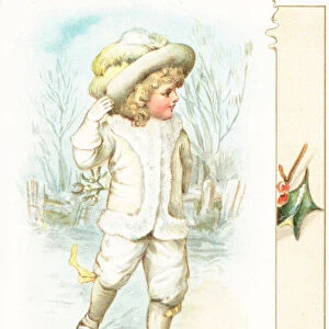 Girl Ice-Skating, Christmas Card (chromolitho)