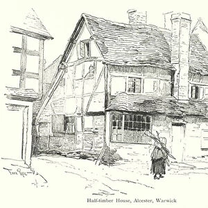 Half-timber House, Alcester, Warwick (litho)