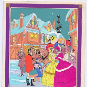 A hand-coloured French Pochoir Christmas Card of a horse