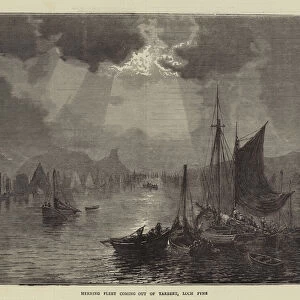Herring Fleet coming out of Tarbert, Loch Fyne (engraving)