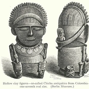 Hollow ciay figures, so-called Chicha antiquities from Colombia (engraving)