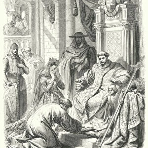 The Holy Roman Emperor Henry IV begging for the forgiveness of Pope Gregory VII at Canossa Castle, Italy, 1077 (engraving)