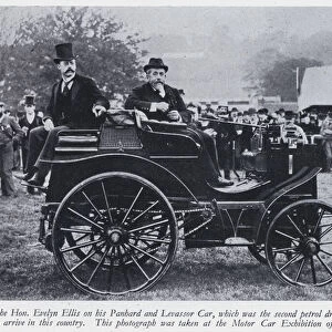 The Honourable Evelyn Ellis on his Panhard and Levassor Car, which was the second petrol driven car to arrive in this country (b / w photo)