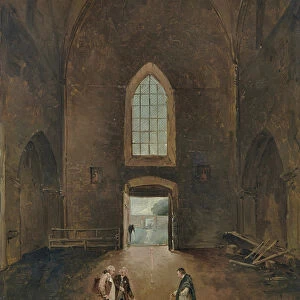 Hubert Robert and an amateur visit a grave in a church (oil on panel)