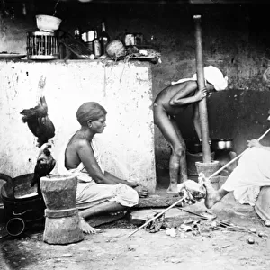 An Indian Kitchen, c. 1870s (b / w photo)