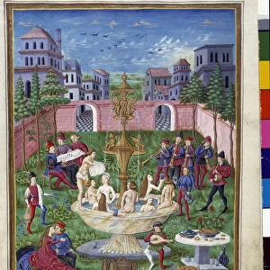 Influence of Mercury: the Garden of Love and the Fountain of Youth. Miniature made by Cristoforo de Predis (v. 1440-v. 1486) - in "De Sphaera"d Este. Around 1470. Biblioteca Estense, Modene