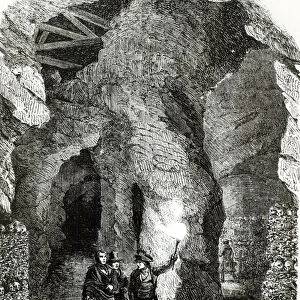 Interior of Catacombs, Paris (engraving) (b / w photo)