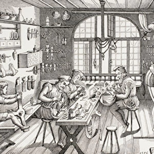Interior of Etienne Delaunes workshop, from Les Arts au Moyen Age