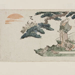 J? and Uba, the ancient couple of Takasago (colour woodblock print)