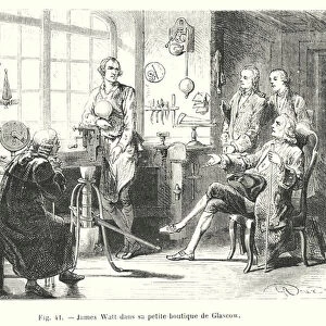 James Watt dans sa petite boutique de Glascow (engraving)