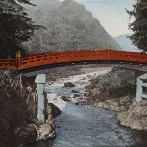Japan, c. 1912: Sacred Bridge at Nikko, 90 miles north of Tokyo (photo)