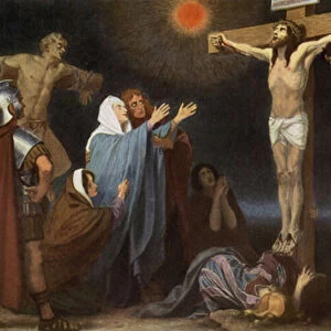 Jesus dies on the Cross (colour litho)