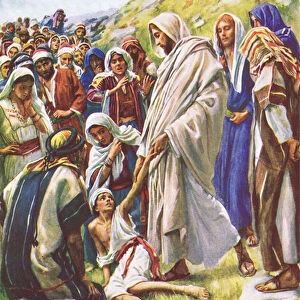 Jesus heals the little boy, illustration from Harold Copping Pictures