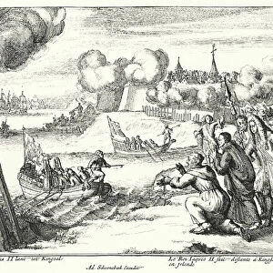 King James II of England landing at Kinsale, Ireland, 1689 (engraving)