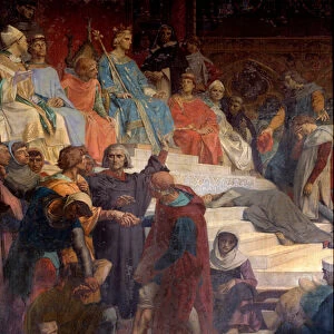 King Louis IX (Saint Louis) (1214-1270) rendering justice Painting by Alexandre Cabanel