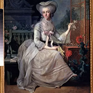 "La jeune dame a la cage"(Young Lady at a Cage) Peinture de Jean-Baptiste (Jean Baptiste) Charpentier (1728-1806) 1784 Musee Pouchkine, Moscou