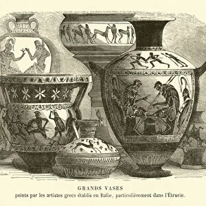 Large ancient Roman vases painted by Greek craftsmen established in Italy, particularly in Etruria (engraving)
