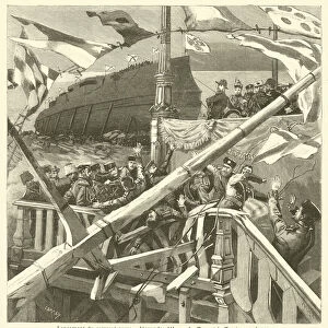 Launch of the Russian battleship Imperator Aleksandr III (engraving)