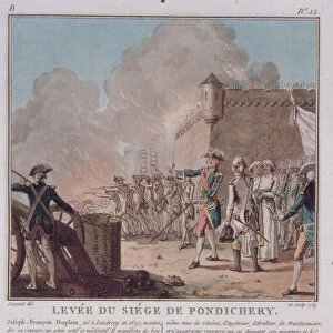 Lifting of the Siege of Pondicherry, 1748, engraved 1789 (colour litho)