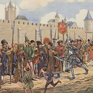Louis XI raised an army from the citizens of Paris (colour litho)