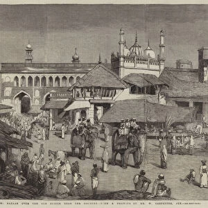 Lucknow, Bazaar over the Old Bridge near the Goomtee (engraving)