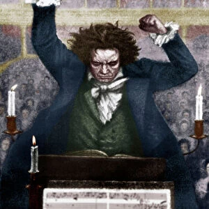 Ludwig van Beethoven conducting with baton