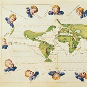 Map of Magellans Voyage Around the World, c. 1540 (manuscript on vellum)