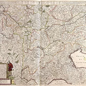 Map of the region of the chain of the Alps (France, Italy, Germany) (etching, 1671)