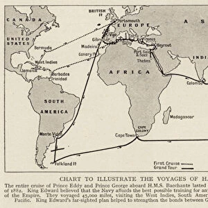 Map showing the voyages of the HMS Bacchante (litho)